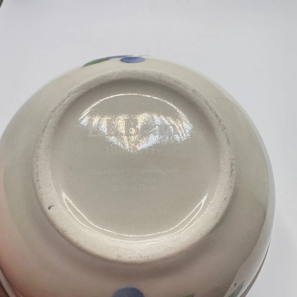 LL Bean Blueberry Stoneware Mixing Bowl Blue Stripe Cream Ceramic 6 Inch